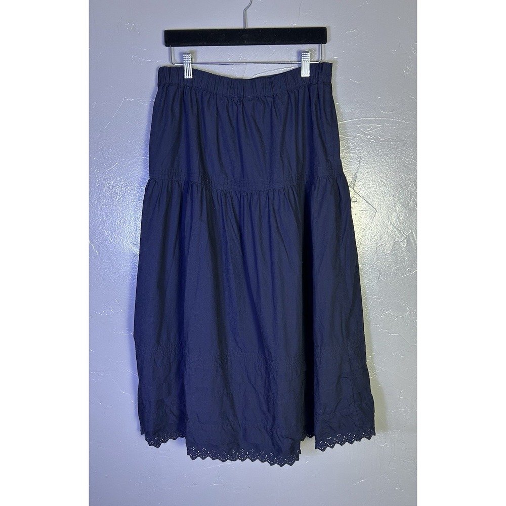 Quince Organic Cotton Poplin Pintuck Maxi Skirt navy Size M Closet Staple